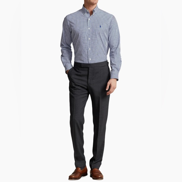 NEW Ralph Lauren Long-Sleeve Button Down Dress Shirt Blue/White Stripe XL Cotton